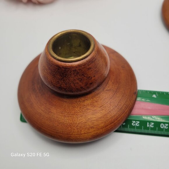 Vintage Pair Wood Turned Candleholders MCM Small Candlesticks - Picture 11 of 14